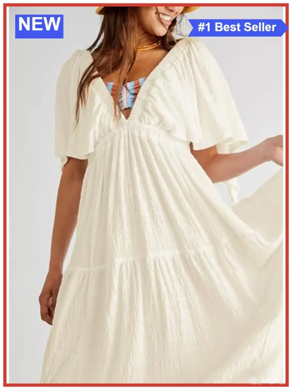 Women's Sexy V-Neck Maxi Dress Tiered Ruffle Flutter Sleeve Backless Elastic